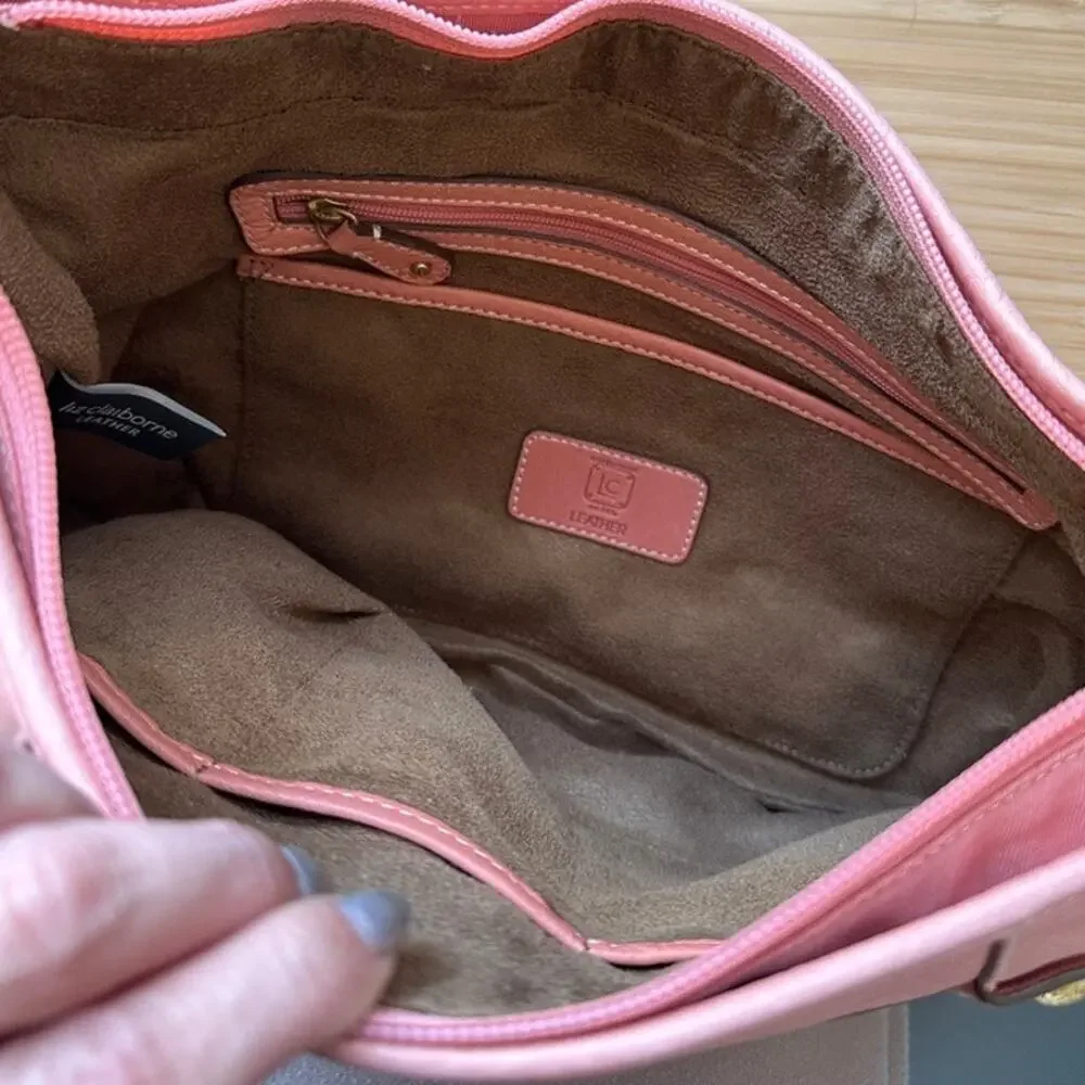 Vintage Liz Claiborne Coral Peach Pebbled Leather Y2K Hobo Shoulder Bag